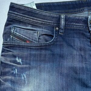 Diesel Jean Men 36x34 Blue Buster Slim Taper Leg Stretch Contrast Faded Distress